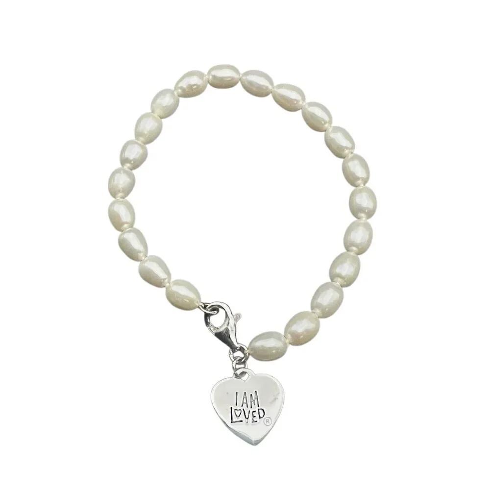 Carolyn Pollack Helzberg sterling silver freshwater pearl Beaded Bracelet W/Hear